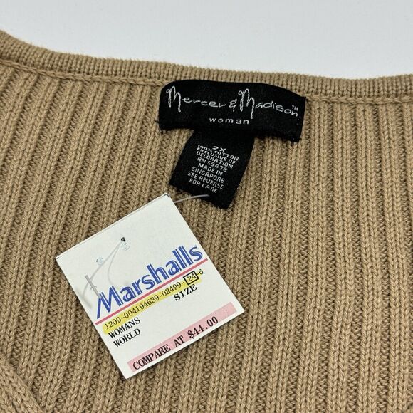 Woman's Mercer Madison Beige Tan Bohemian Design Sleeves Round Neck Sweater 2X - Picture 7 of 9